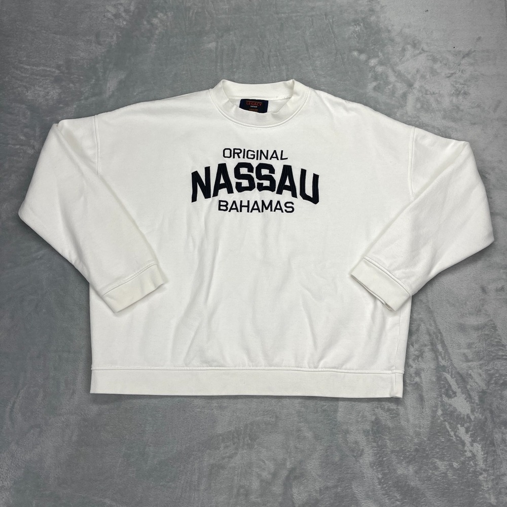 Vintage Legacy Sweatshirt Mens XL White Fleece Lined Embroidered Nassau Bahamas